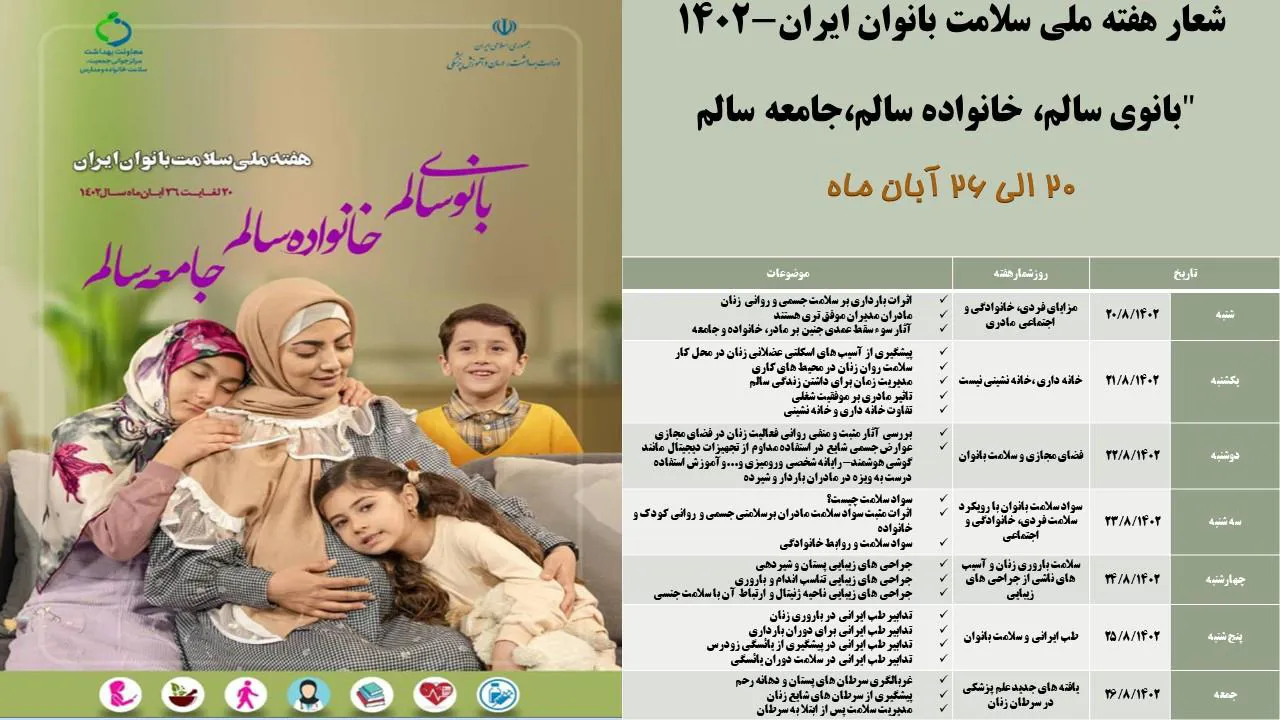 اعلام عناوین روز شمار هفته سلامت بانوان